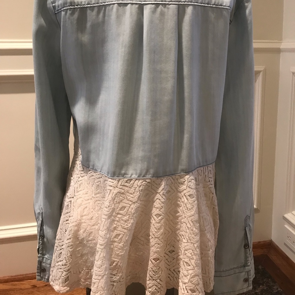 Denim and lace button down shirt